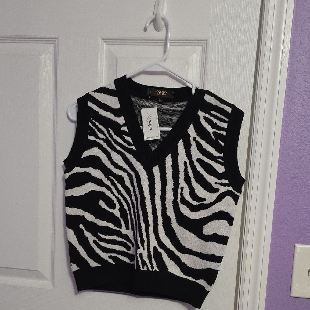 Zebra Print V-Neck Sweater Vest